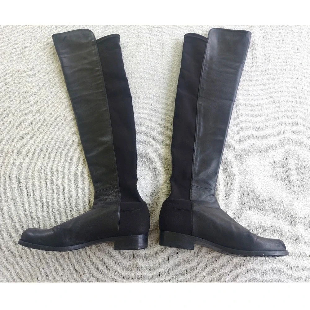 Stuart Weitzman Boots Womens 8.5 Black 5050 Over The Knee Leather Stretch Flat